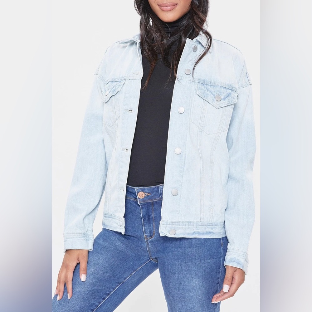 YMI Women's Novelty Wash Faded Jean Denim Moto Jacket NWT Larg - Picture 1 of 7